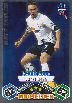 Matthew Taylor Bolton Wanderers 2009/10 Topps Match Attax i-Card Code #EX113
